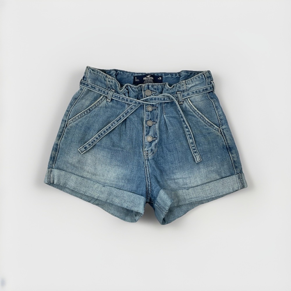 Hollister Curvy Ultra High-Rise Mom Shorts Womens 3"Light Blue W 26 Paperbag‎